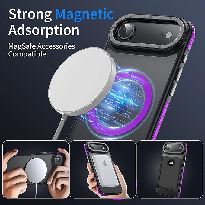 Magnetic for iPhone Air case, with Camera Lens Protector [10Ft Military-Grade Protection] Compatible with fit MagSafe Slim case for iPhone 17 Air 6.5 inch, Purple Bumper