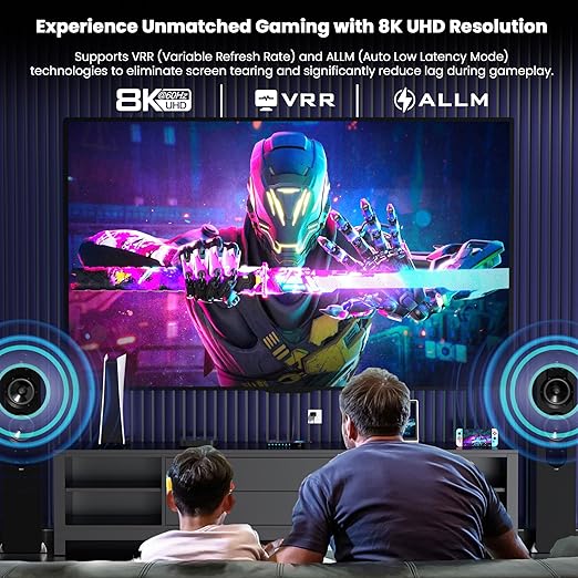 HDMI Switch 5 in 1 Out 8K@60Hz 4K@120Hz - HDMI 2.1 Switcher Splitter with Remote, Auto-Switching - Supports HDCP 2.3, HDR10, Dolby Vision, 3D, VRR - Compatible with PS5/Xbox/PC/Blu-ray Player