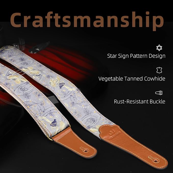 Guitar Strap, embroidery Jacquard Adjustable Guitar Straps for Acoustic/Bass/Electric Guitar, Includes Guitar Pick, Strap Button and Strap Lock, Constellation Gift (Gemini)