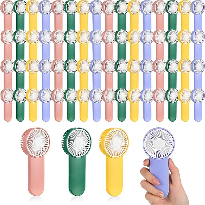 Sumind 64 Pcs Small Personal Portable Fan Mini Handheld Bulk 1 Speed Electric Cute Battery Powered for Neck Lash Makeup Women Men Travel Camping Indoor Outdoor Summer (4 Colors)