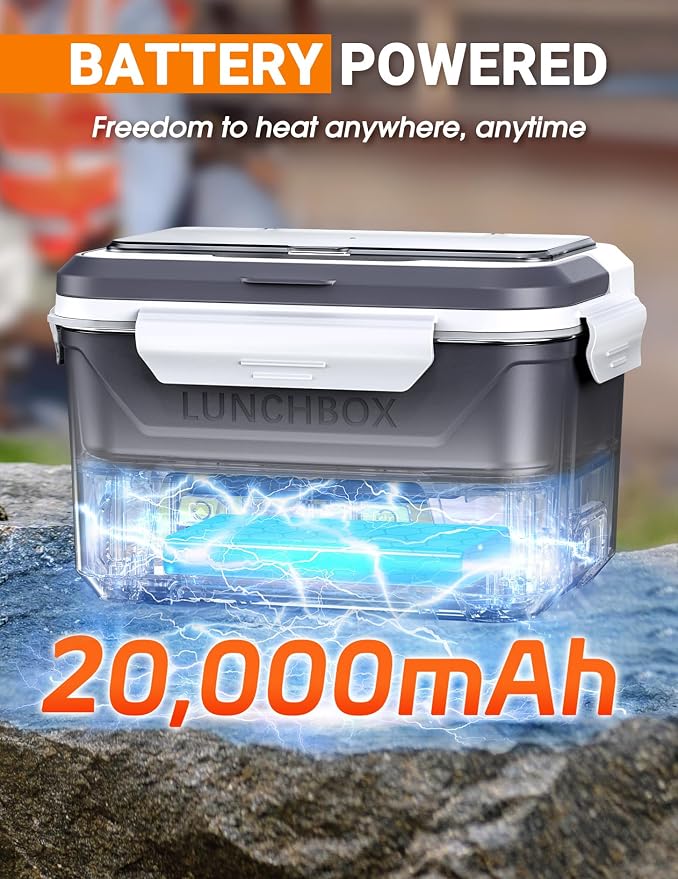 Docusvect Rechargeable Heated Lunch Box for Men, 1.3L Cordless Electric Lunch Box for Adults with Smart Scheduled Heating, Portable Food Warmer with Complete Accessories