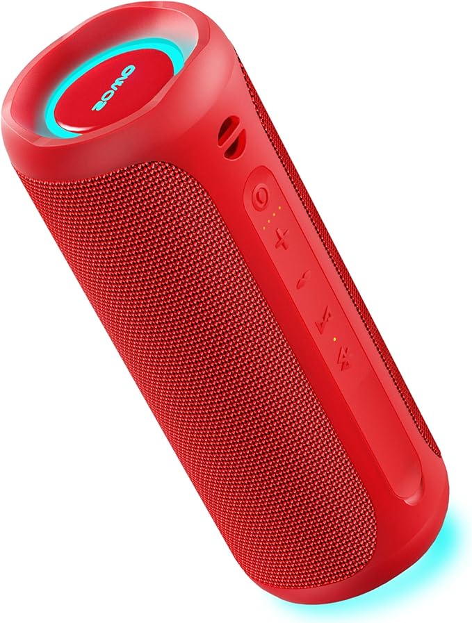 SOWO Portable Bluetooth Speaker, Waterproof IPX7, 25W Loud Wirelss Speaker | Big Audio and Punchy Bass, LED Light with TWS Pairing, 16H Playtime, Outdoor for Party, Beach, Travel, Girls Gifts - Red