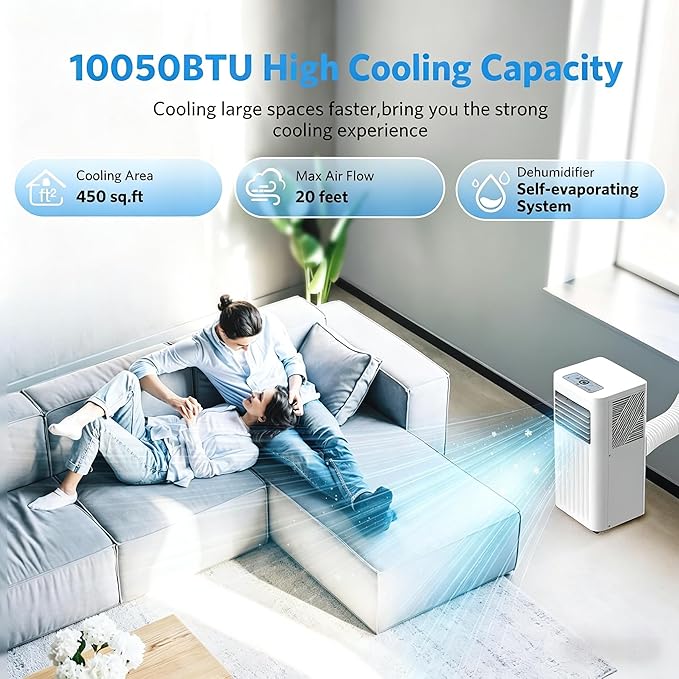Electactic 10050 BTUs Portable Air Conditioners for Room up to 450 Sq. Ft, Air Conditioners Portable with Cool/Fan/Dry/Sleep Mode, 24H Timer, Remote Control, Window Kit