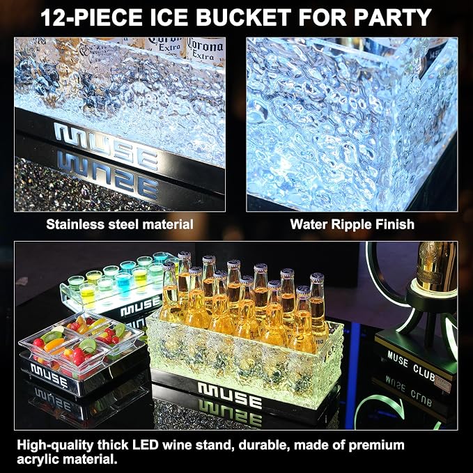 WILON LED Ice Bucket for Parties Large Capacity | Acrylic Cooler with Remote & Colorful Lights for Beer Wine Cocktails, Portable Tub for Indoor & Outdoor, Bar Essential