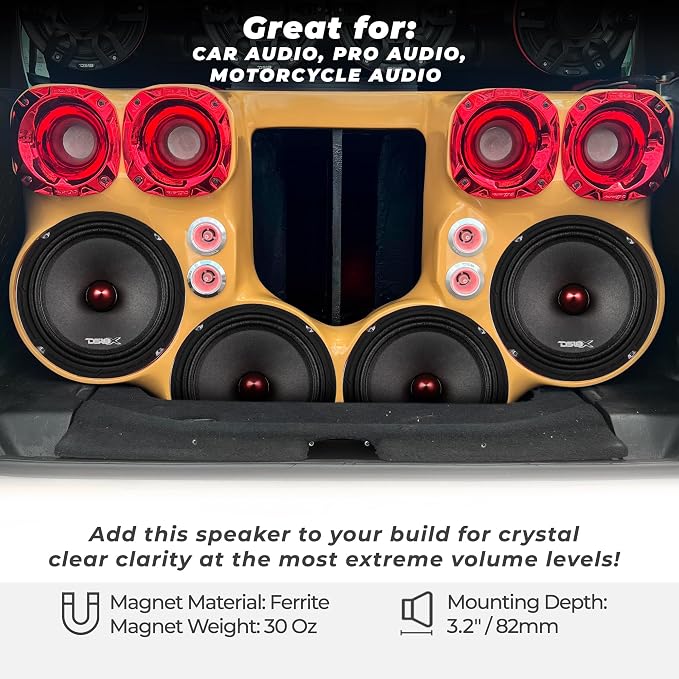 DS18 PRO-X8.4BM Loudspeaker - 8", Midrange, Red Aluminum Bullet, 550W Max, 275W RMS, 4 Ohms - Premium Quality Audio Door Speakers for Car or Truck Stereo Sound System (1 Speaker)