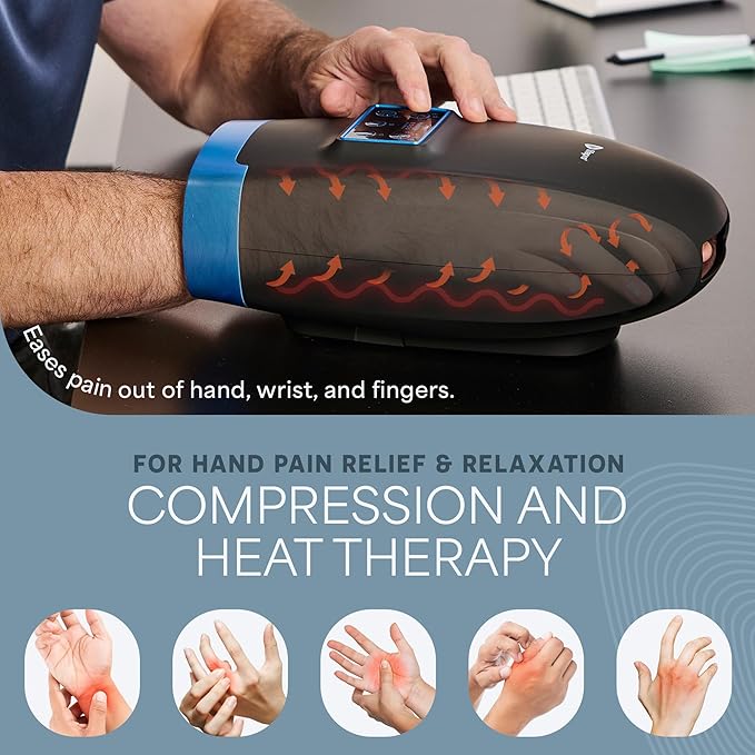 LifePro Legra Hand Massager with Heat and Compression - Finger, Wrist, and Palm Massager with Multi Massage Modes - Pressure Point Therapy for Sensitive Hands, Relaxation, and Comfort