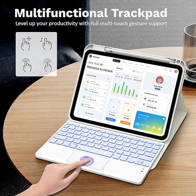 MoKo Touch Keyboard Case for iPad (A16) 11th Generation 11 inch 2025, iPad 10th Generation 10.9 inch Case with Pencil Holder, 7 Colors Backlit Multi-TrackPad Detachable Bluetooth Keyboard, Flowers