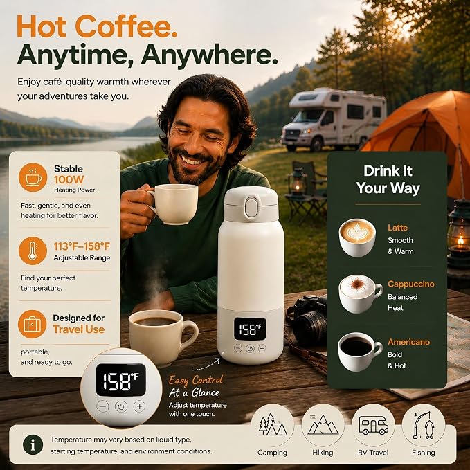17 Oz Electric Heated Coffee Mug Rechargeable for Travel Z6 Self Heating Smart Temperature Control Warming Heated Travel Coffee Mug On The Go Coffee Cup with 5-12H Battery Life Gift