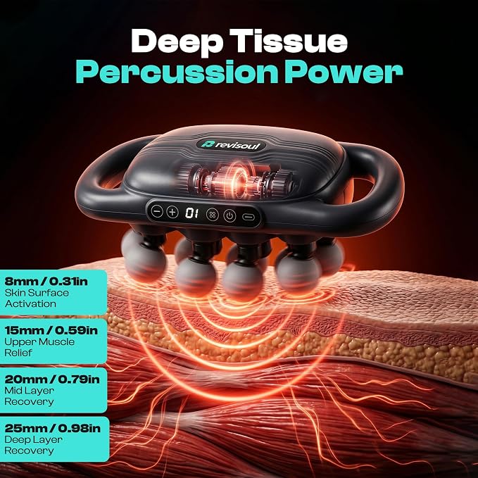 16 Head Massage Gun Deep Tissue Percussion Massager with Red Light Therapy | Multi Head Massager Gun for Muscle Recovery Back Pain Relief | Professional Full Body Massager 9 Modes & 30 Intensities