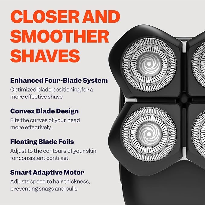 Freebird Electric Head & Body Hair Shaver - Mens Cordless Waterproof Razor with Rotary Blades (FlexSeries Pro, Shaver Kit + Travel Case)