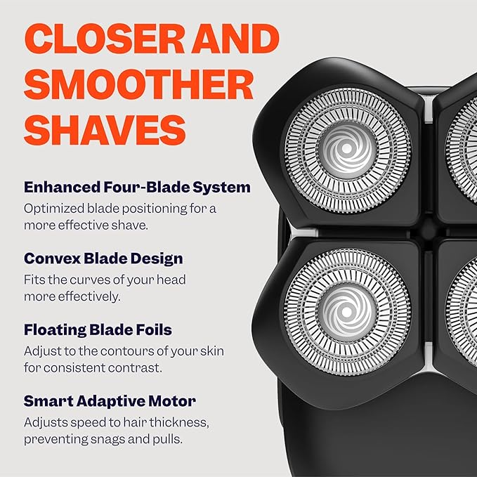 Freebird Electric Head & Body Hair Shaver - Mens Cordless Waterproof Razor with Rotary Blades (FlexSeries Pro, Shaver Kit + One Blade Refill)