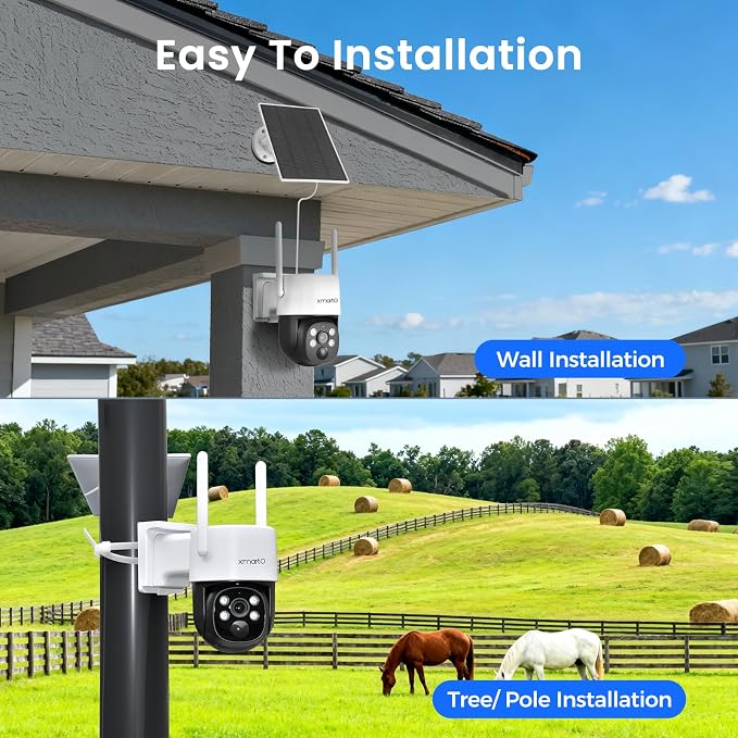 xmartO Solar Security Cameras Wireless Outdoor, Wire-Free PTZ 4MP 2K AI Tracking Camera, 5G Dual Band WiFi6, All-Weather Continuous Solar Charging, Floodlights, SD/NVR/Cloud, No Monthly Fees