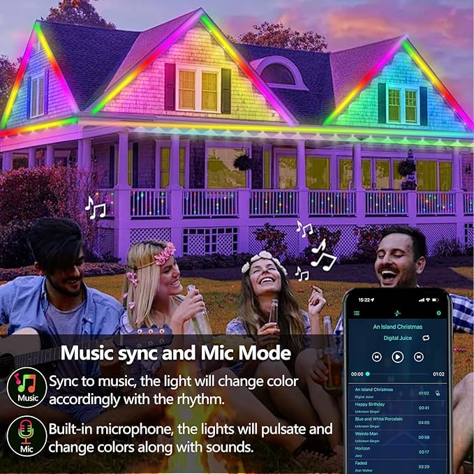 100FT Outdoor LED Strip Light Waterproof,IP68 Outside RGB+IC Light Strip with App/Remote Control,Chase Mode,Music Sync Light for Balcony,Deck,Rooftop,Garden,Pool