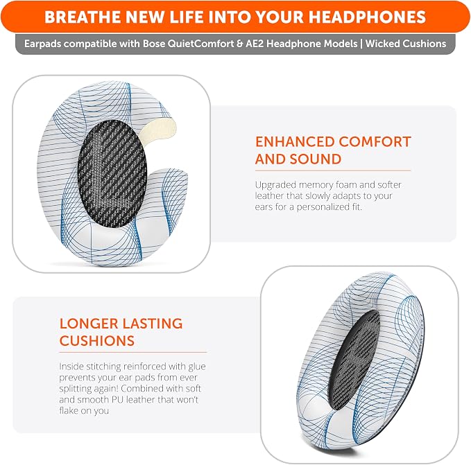 WC Wicked Cushions Upgraded Replacement Ear Pads for Bose QC35 & QC35ii (QuietComfort 35) Headphones & More - Softer Leather, Luxurious Memory Foam, Added Thickness, Extra Durability | Ivory Tide
