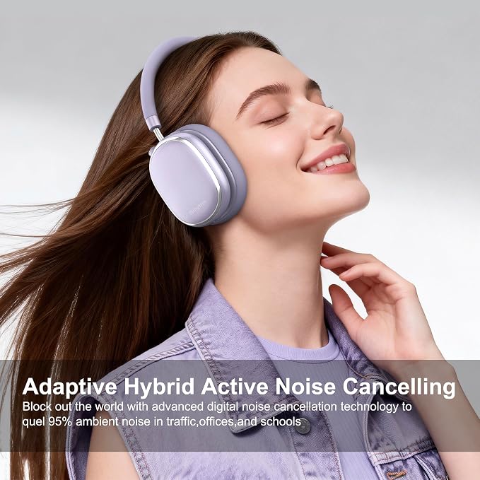 Srhythm NiceComfort 95 Adaptive Noise Cancelling Headphones Wireless | Bluetooth with Spatial Audio,Transparency,ENC,HD Sound,Low Latency for Gaming,Slim Headphones Lightweight