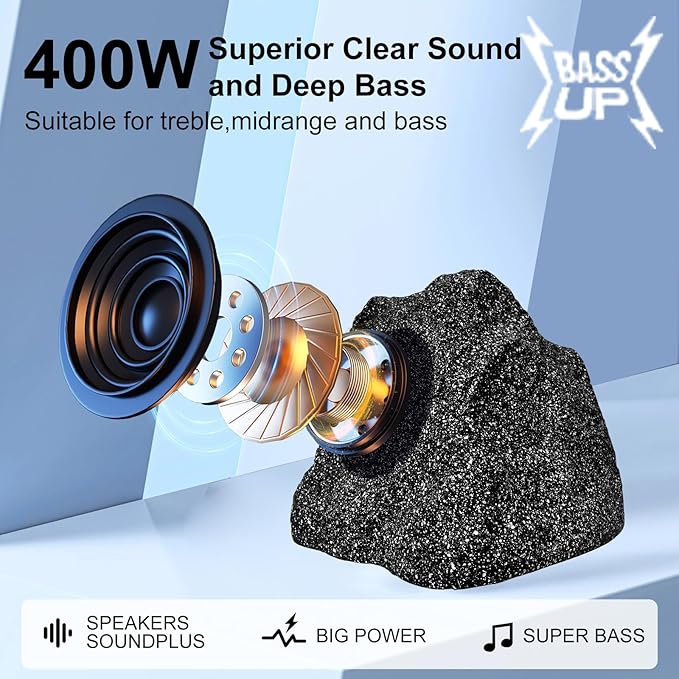 STUDIOFINIX 6.5 Inches Bluetooth Rock Speakers Outdoor Waterproof Patio, 400W Powerful Bass & All Weather, for Backyard,Garden Pool,BBQ, Porch,Patio(Pair)