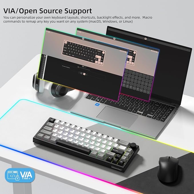 Womier Wireless 60% Gaming Keyboard with CNC Knob, QMK/VIA Creamy Mechanical Keyboard, Tri-Mode Thocky Custom Black White Key Board, Hot Swappable Gasket Mount RGB for Win/Mac(Q61 V2)