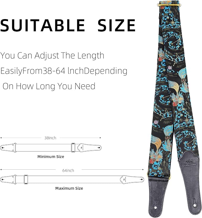 Guitar Strap, Embroidery Jacquard Adjustable Guitar Straps for Acoustic/Bass/Electric Guitar, Includes Guitar Pick, Strap Button and Strap Lock, Constellation Gift (Pisces)