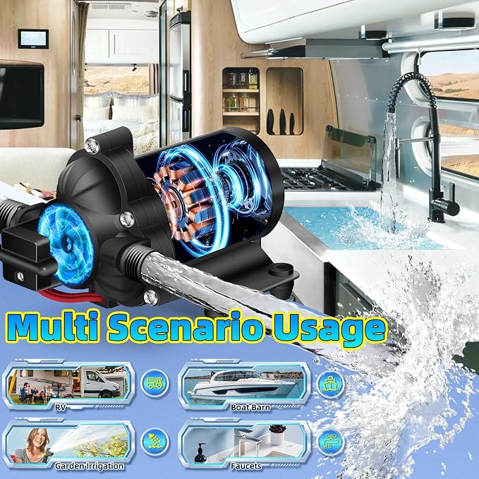 RV Water Pump Replace for 4048-153-E75 ，12V 4 GPM, 55 PSI, 10 Amps Automatic Demand Diaphragm Pump,Compatible with RV Caravan Marine Yacht