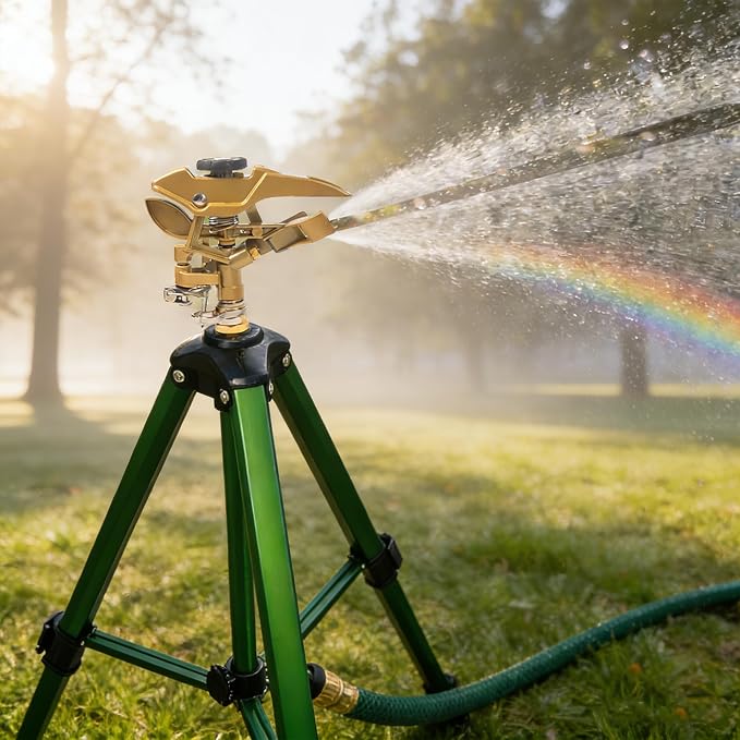 Hourleey 2 Pack Impact Sprinkler on Tripod, Rotating Water Sprinklers for Yard Lawn and Garden, Heavy Duty 360 Degree Irrigation Sprinkler with Zinc Head and 3/4" Connector for Outdoor