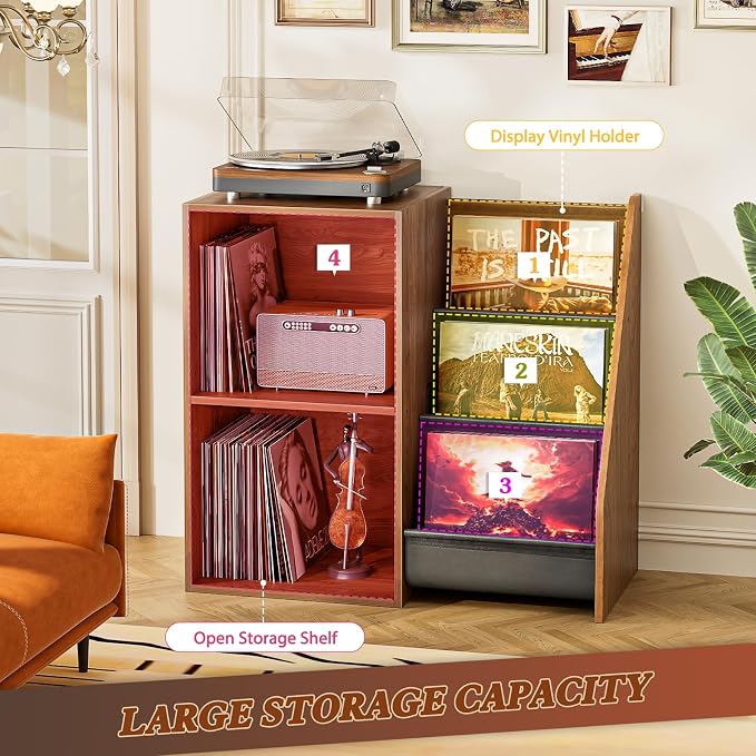 Record Player Stand,Turntable Stand with Vinyl Record Storage,Record Player Table with Vinyl Display Holder Shelf,Record Player Cabinet with 220 Albums Organizer,Media Console Cabinet for Stereo Audio