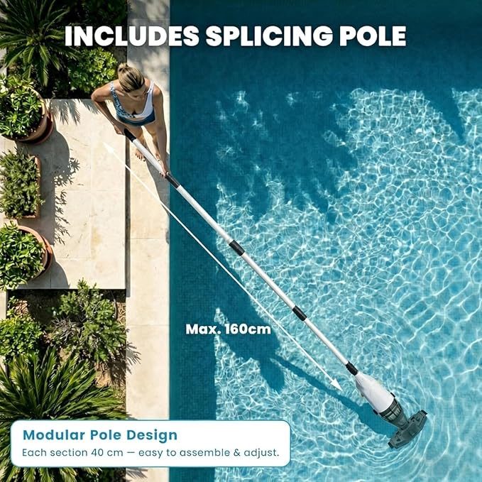 Handheld Pool Vacuum Cleaner, Updated Cordless Pool Cleaner with Powerful Suction, 15 GPM, Great for Dirt Sand Debris for Hot Tub Spa Floor Pool (Gray)
