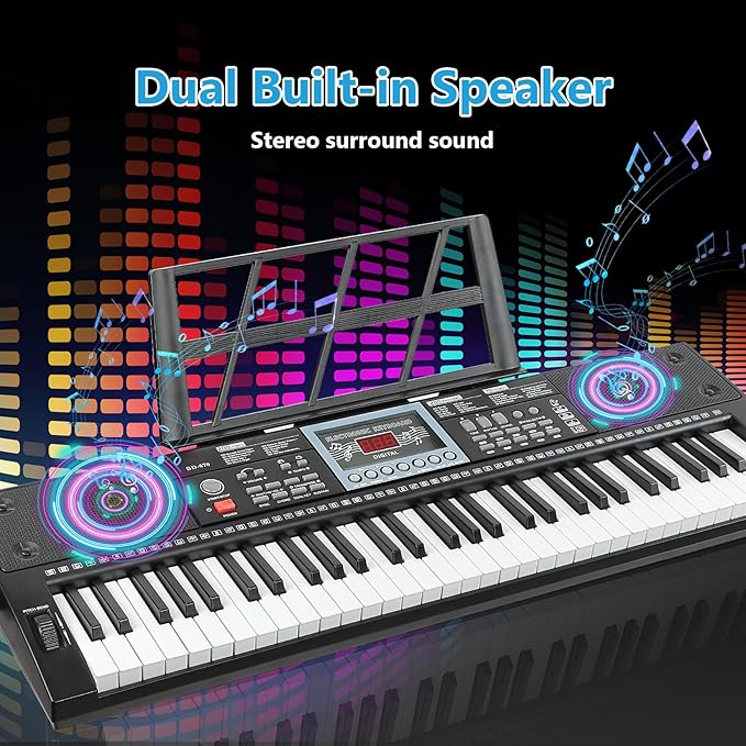 61 Key Keyboard Piano for Beginners w/Stand Bench, Lighted Keys in Follow | Dual Power Mode,Teaching Mode,70 Demos,200 Tones/Rhythms,Pitch Bend Key Drum Dual Key Metronome Chord Sync Sustain Program