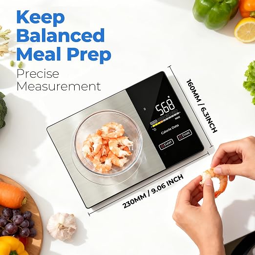 Smart Nutrition Food Scale with App - 1g Precision Digital Kitchen Scale, Tracks Calories & 24 Nutrients, Macros, Fat & Protein for Keto, Fitness & Meal Prep, 11lb/5kg with Tare Function