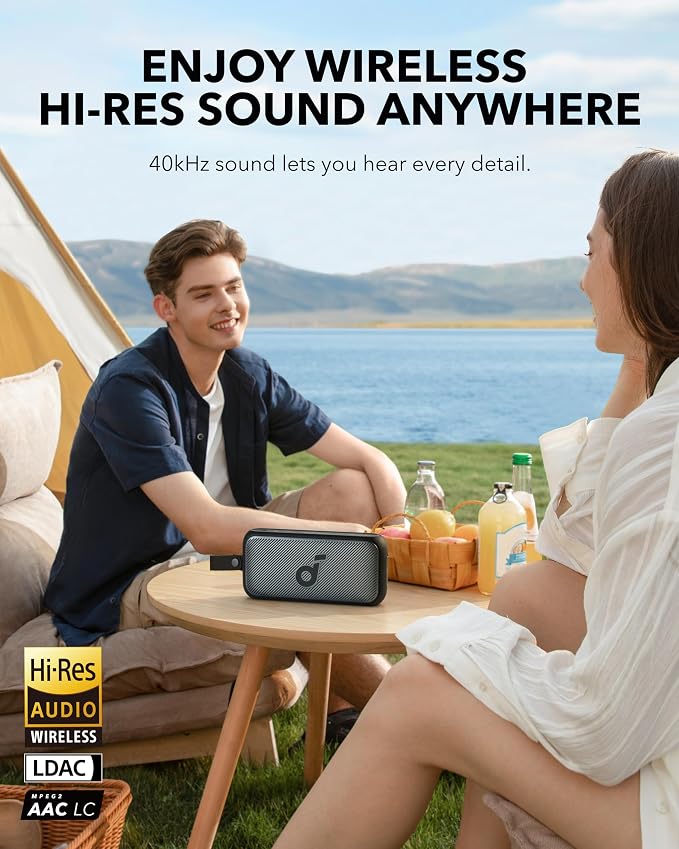 Soundcore Motion 300 Wireless Hi-Res Portable Speaker with BassUp, Bluetooth Speaker with SmartTune Technology, 30W Stereo Sound, 13H Playback, and IPX7 Waterproof, for Backyard, Camping (Renewed)
