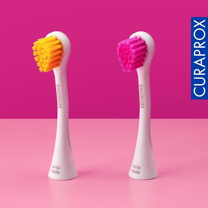Curaprox Hydrosonic Brush Heads Rainbow Sensitive Duo – for Gentle Gum Care & Effective Plaque Removal | Yellow/Pink, 2-Pack | Compatible with All Curaprox Sonic Models | Swiss Made