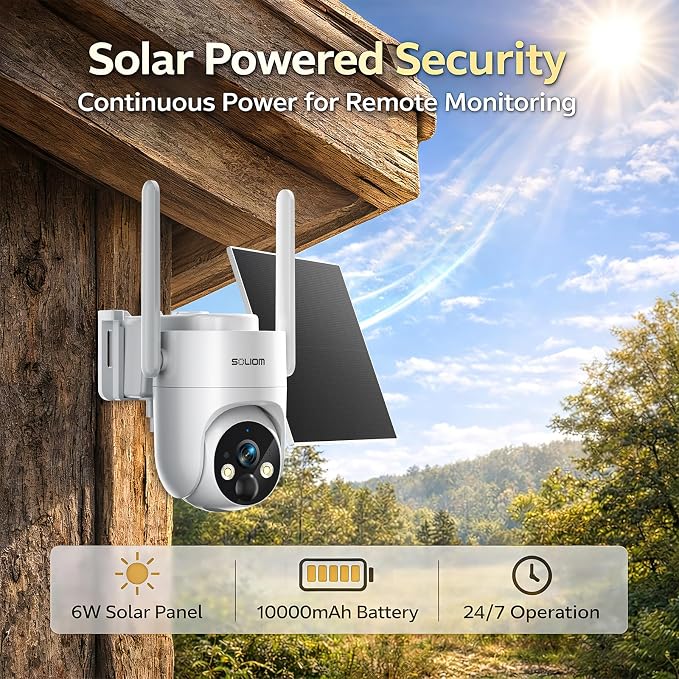 SOLIOM 4G LTE Cellular Security Camera, No WiFi Security Camera for Remote Areas, Solar Powered Wireless Outdoor Camera, 2K Color Night Vision, 360° Pan & Tilt, PIR Motion Detection, Off-Grid S90