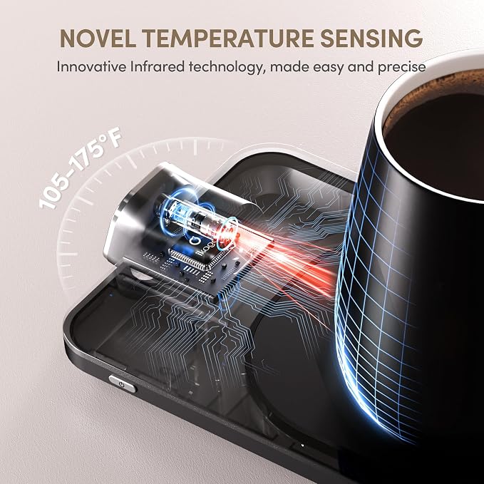 2Pcs Heated Coffee Mug Warmer & IKAGO Mug Set - Heated Mug Warmer Plates with Auto Shut Off, 1°F Precise Electric Coffee Warmer Plates for Desk, Valentine's Day Gift for Couple, Black and Pink