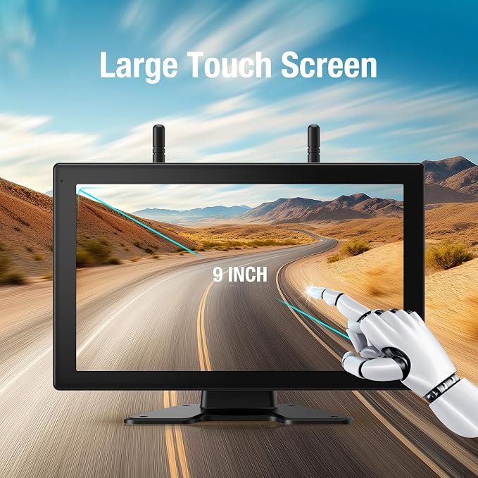 4 Magnetic Solar Wireless Backup Cameras 1080P 9"Touchscreen with DVR,328FT | 15,000mAh Rechargeable Battery,1-Min Install No Wiring,Clear Night Vision,Long Life,Loop Recording,for Truck Trailer SUV RV