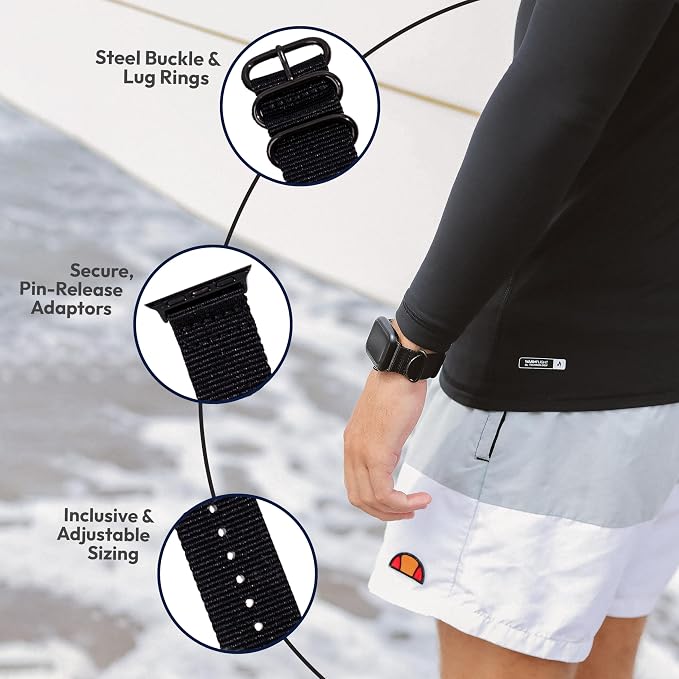 Hiking Trail Nylon Band | The Original Rugged Compatible with Apple Watch Band for Men & Women - Soft, Breathable, Woven Water-Resistant Nylon Mens iWatch Strap | Fits Ultra 3/2/1, SE, 49mm 46mm 45mm 44mm Series 11 & All Models (Black)