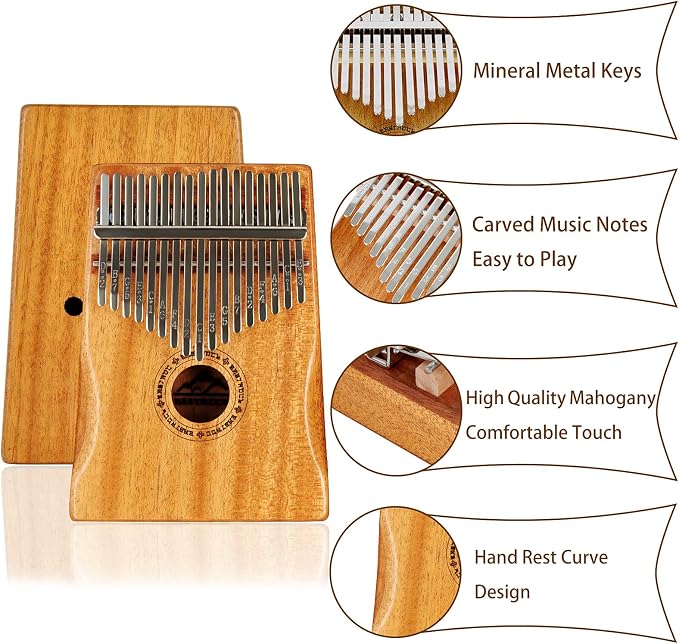 EASTROCK Kalimba Thumb Piano 17 Keys, Portable Mbira Finger Piano Tune Hammer and Study Instruction, Musical Instrument Gifts for Adults Beginners Professional