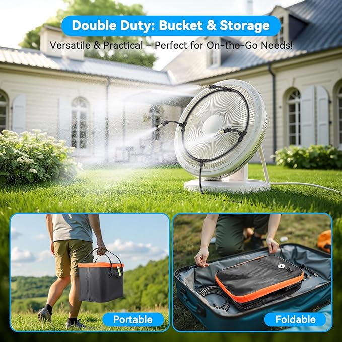 Ausic Portable Misting System for Outside Patio, Outdoor Water Cooling Mister with Battery Powered Pump (Max 8Hrs), 20L Bucket, 26FT Hose, Patio Misters for Tailgating, Pasture, Camping, Canopy, Sport