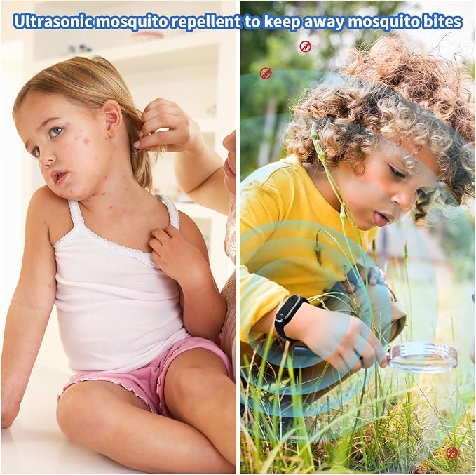 Ultrasonic Mosquito Repellent Bracelets Watch Adjustable Silicone Wristbands Outdoor Bracelets for Kids & Adults Non-Toxic Natural (2Pack M16 Beige Watch)