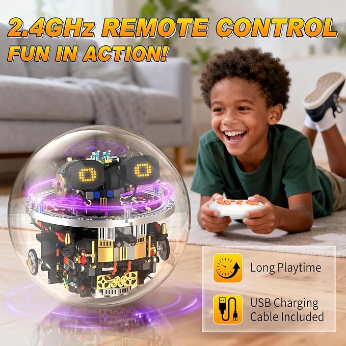 STEM Robot Building Kit, 804PCS APP & Remote Control Spherical Robotic Toys for Kids Age 8-14+ with Expressions & Lights, Rolling Technic Coding Robotics Kit Educational Gift for Boys Girls