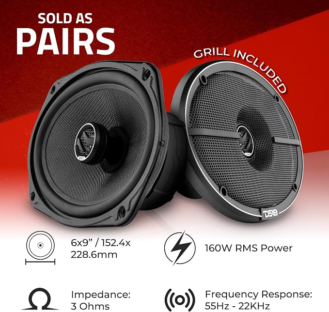 DS18 ZXI-694 6x9 Car Audio Coaxial Speaker with Built in Neodymium Tweeter and Kevlar Cone – 2 Way 360 Watts Max 4 Ohm (2 Speakers)