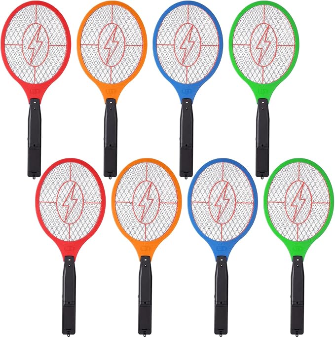 8 Pack Electric Fly Swatter, 3000V Bug Zapper Racket for Indoor Pest Control Mosquito Zapper for Indoor Outdoor Battery Operated Flies Killer 3-Layer Safety Mesh AA Battery Powered, Not Included