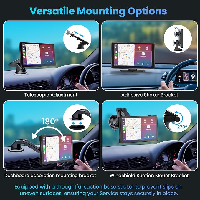 9" Wireless Apple CarPlay & Android Auto Screen for Car | 4K Dash Cam, 1080P Backup Camera, GPS Navigation, Mirror Link, Voice Control, Bluetooth – Fits All Vehicles