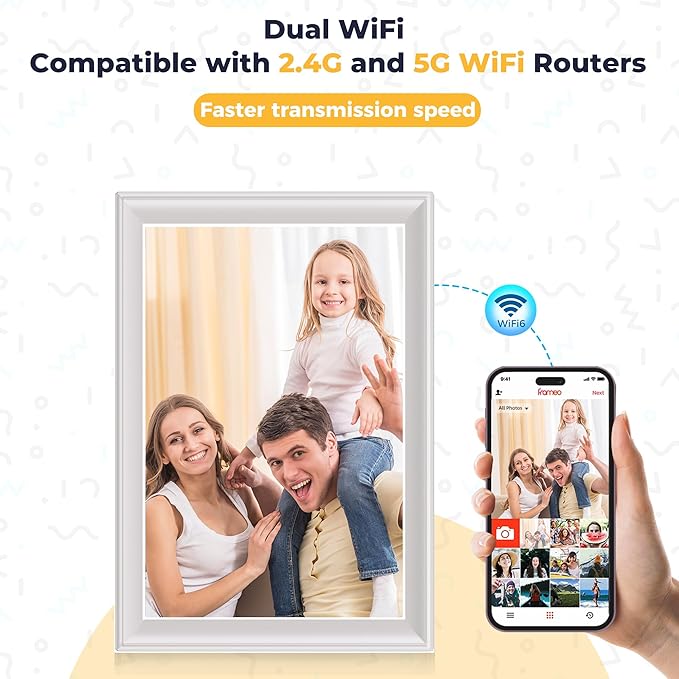 64GB 2K Digital Photo Frame,WiFi6 Digital Picture Frame 100% sRGB 10.5 Inch 1920x1280 FHD IPS Touch Screen,Share Photos & Videos via Frameo App,Extend Storage by SD Card &USB Disk,Clock,Weather,White