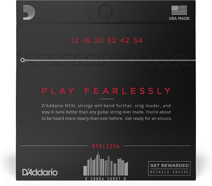 D'Addario Electric Guitar Strings, NYXL Nickel Plated, NYXL1254, Heavy Gauge 12-54, 6-String Set, Pack of 1