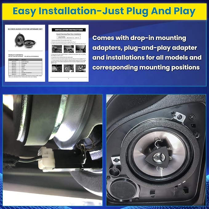 2 Pack Speaker Upgrade For 2007-2018 Jeep Wrangler JK JKU & Grand Cherokee, Commander, Liberty, Dodge Challenger, Durango, Dakota, Nitro, Chrysler 6.5 Inch 2-Way Car Audio Speaker Replace OEM 77KICK10