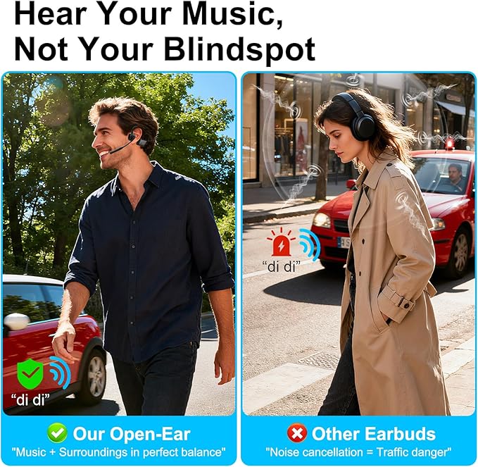 Smof Open-Ear Headphones with Mic, Wireless aptX-LL Bluetooth Headphones,Truck Driver Headset with Noise-Canceling Mic and Mute Function for Online Meeting Driving-Not Bone Conduction (Black)