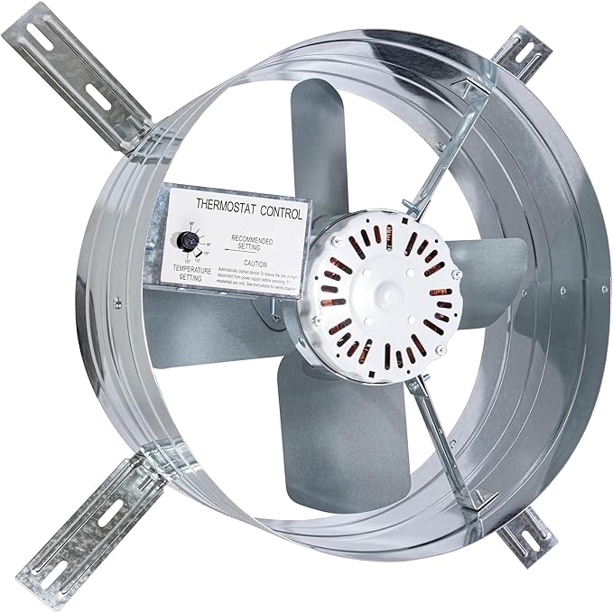 iLiving ILG8G14-12T Automatic Gable Mount Attic Ventilator Fan with Adjustable Thermostat, 2.85 Amp, 2339 CFM, Single-Speed | Automatic