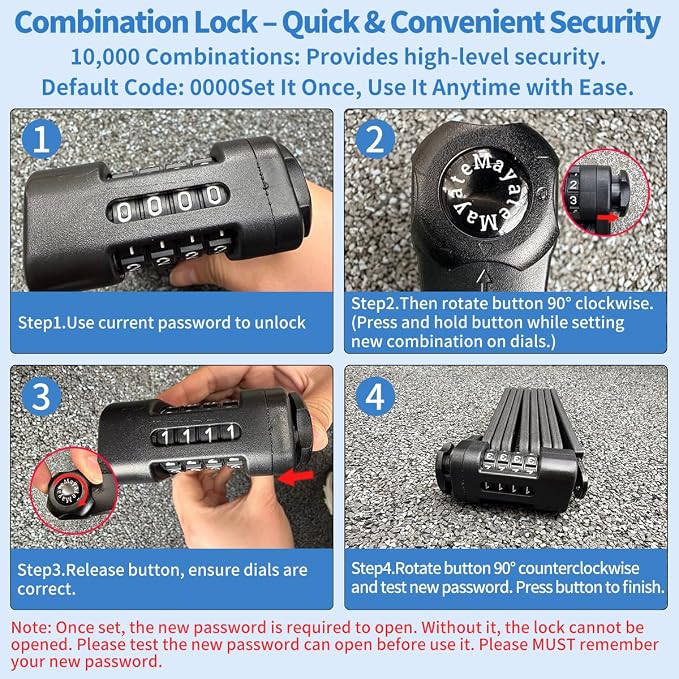 Bike Chain Lock, Combination Folding Bike Lock for Key-Free Convenience, Heavy Duty Bicycle Lock with Adjustable Secure Links for E-Bike, Scooter and Electric Scooter, Easy to Carry & Use