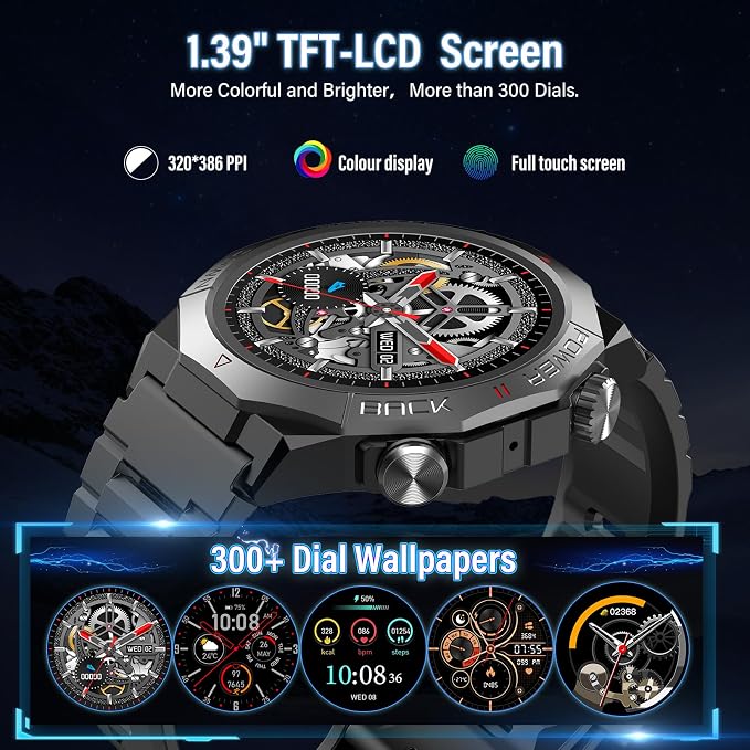 Smart Watches for Men (Answer/Make Calls), 1.39" HD Fitness Watches, Heart Rate/Sleep Monitor, 110+ Sports Modes Military Watch for Men, Waterproof Watch, 30Day, Watches for Android/iPhone, Black