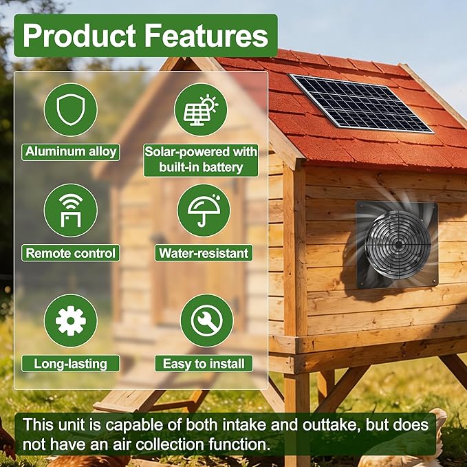 15W Dual Solar Powered Fan with programmable Remote, 3 Mode Aluminium Intake & Exhaust Fan with Timer for Chicken Coop, Shed, Greenhouse, Cabin & Attic
