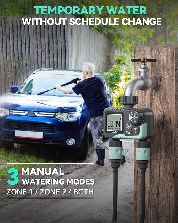 RAINPOINT Water Timer for Garden Hose - 2 Zone Sprinkler Timer